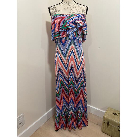 T Bags Anthropologie Los Angeles Colorful Strapless Maxi Dress Size XS - Picture 1 of 11